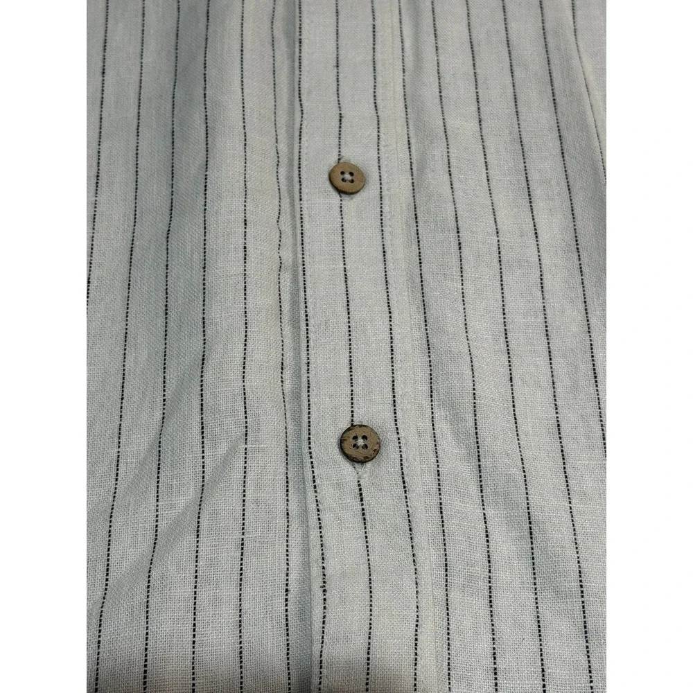 Panama Jack Mens Linen Blend Pinstripe Button Down Shirt White Black XL Long Slv